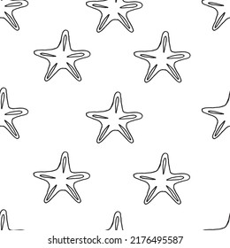 Seamless pattern with starfish drawn with black marker on white paper. Summer background with starfish. Vacation concept.