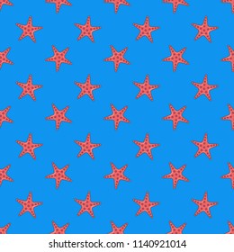 Seamless pattern with starfish on a blue background. For textiles, clothing. Vector illustration.