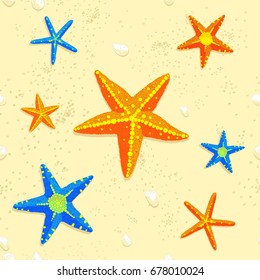 seamless pattern starfish on sand beach texture with stones sunny vector hand drawn