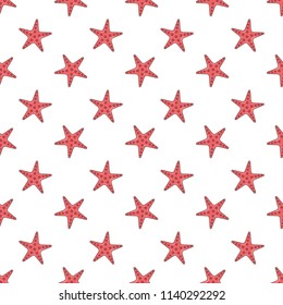Seamless pattern. Starfish on a white background. Vector illustration.