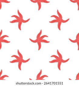 Seamless pattern with starfish on white background. For sea or oceanic themes, packaging and textile designs.