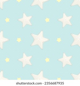 Seamless Pattern. Starfish with pastel light blue green background. Summer Ocean Sea Beach concept.