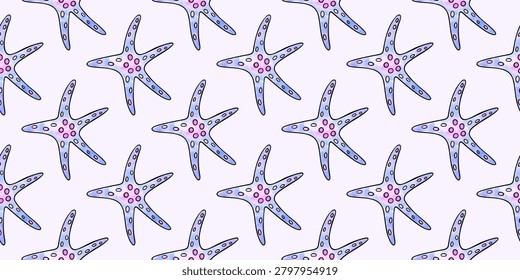 Seamless Pattern Starfish. Repeating seastar. Marinelife Underwater background. Decorative ocean backdrop for textiles, wallpaper, wrapping paper. Coastal nautical packaging. Vector illustration