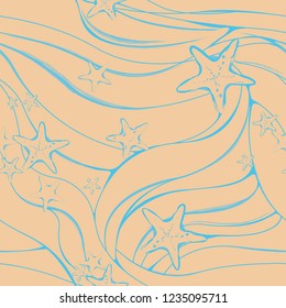 Seamless pattern with starfish and sand .
Design for printed on the product.
