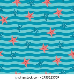 
seamless pattern with starfish underwater world in sea and ocean