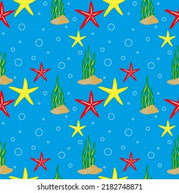 Seamless pattern starfish. Vector image.