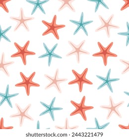 Seamless pattern with starfishes. Summer seamless pattern. Vector illustration in flat style