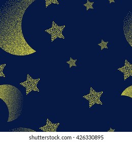 Seamless pattern with starry sky. It can be used for wrapping paper, wallpaper, fabric, background.