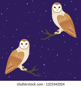 Seamless pattern with starry sky and owls. Vector illustration