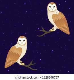 Seamless pattern with starry sky and owls. Vector illustration