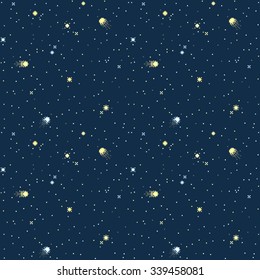 Seamless pattern with starry sky in retro pixel style 1