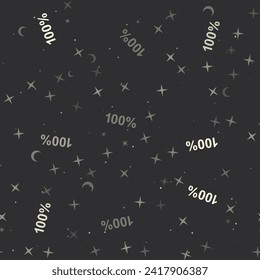 Seamless pattern with stars, 100 percent symbols on black background. Night sky. Vector illustration on black background