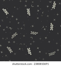 Patrón sin brillo con estrellas, símbolos de 360 grados sobre fondo negro. Cielo nocturno. Ilustración del vector sobre fondo negro