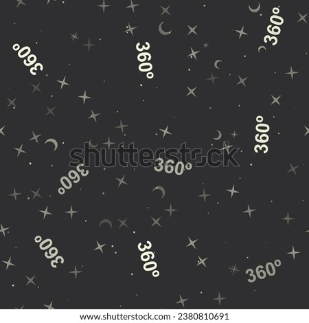 Seamless pattern with stars, 360 degree symbols on black background. Night sky. Vector illustration on black background
