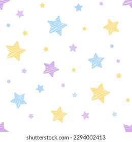 Patrón sin foco con estrellas. Resumen del patrón de cielo y estrellas de los niños al estilo de las caricaturas