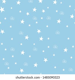 Seamless pattern with stars and abstract curl. Winter romantic design. Vector hand drawn 
