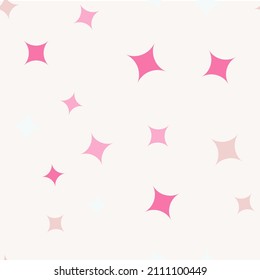 Seamless pattern with stars. Abstract geometric Valentine's Day pattern with pink stars. Random, chaotic pastel background with cute sequins.