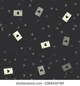 Seamless pattern with stars, ace of heart cards on black background. Night sky. Vector illustration on black background