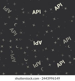 Nahtloses Muster mit Sternen, API-Symbole auf schwarzem Hintergrund. Der Nachthimmel. Vektorillustration auf schwarzem Hintergrund