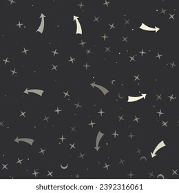 Patrón sin brillo con estrellas, flechas arriba sobre fondo negro. Cielo nocturno. Ilustración del vector sobre fondo negro
