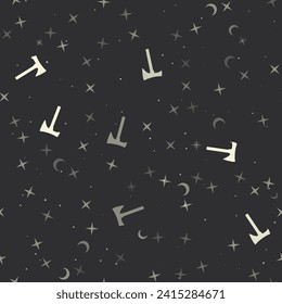 Seamless pattern with stars, axe symbols on black background. Night sky. Vector illustration on black background
