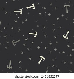 Seamless pattern with stars, axe symbols on black background. Night sky. Vector illustration on black background