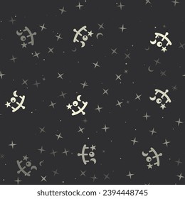 Seamless pattern with stars, baby mobiles on black background. Night sky. Vector illustration on black background