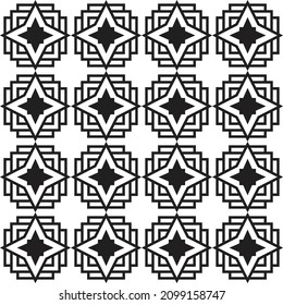 Seamless pattern with stars and black line style.