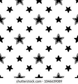 Seamless pattern with stars. Black and white vector illustration
