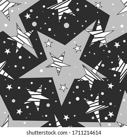 Patrón impecable con estrellas. Fondo blanco y negro. Vector. Envuelto.