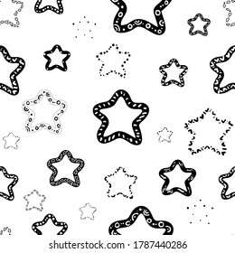 Seamless pattern. Stars. Black and white symbols. Endless repeating vector illustration for banners, wallpapers, etc.