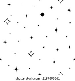 Seamless pattern with stars. Black and white simple pattern. Celestial pattern with stars. Night sky background. Nursery print design for textile, apparel, wrapping paper, astrology
