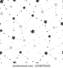 Seamless pattern with stars. Black and white simple pattern. Night sky background. Pattern for bedroom, wallpaper, kids and baby wear.