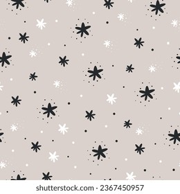 Seamless pattern with stars. Black and white simple pattern. Night sky background. Pattern for bedroom, wallpaper, kids and baby wear.