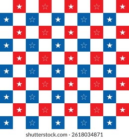 Seamless pattern with stars in blue red white.Concept of America USA military veterans.Geometric abstract background vector graphic illustration.