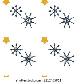 Seamless pattern of stars and blue snowflakes. Print for wrapping paper and Christmas fabric
