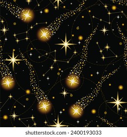 Seamless pattern with stars. Boho space vector. Illustration for greeting card, invitation, wallpaper, wrapping paper, fabric