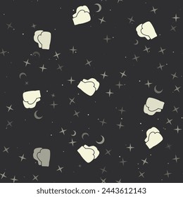Seamless pattern with stars, boxing gloves symbols on black background. Night sky. Vector illustration on black background