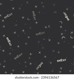 Seamless pattern with stars, brexit symbols on black background. Night sky. Vector illustration on black background