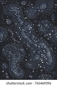 Seamless Pattern with stars and bright shiny stars on dark background. Cosmic Background for cards, book covers, templates, patterns, etc. Vector Illustration