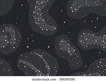 Seamless Pattern with stars and bright shiny stars on dark background. Vector Illustration