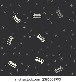 Seamless pattern with stars, bus symbols on black background. Night sky. Vector illustration on black background