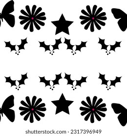 Seamless pattern stars and butterflies with flowers, leaves, nature suitable for background.