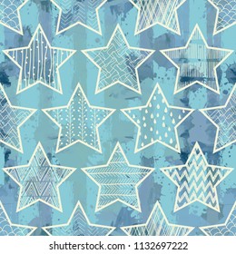 Seamless pattern with stars. Can be used on packaging paper, fabric, background for different images, etc. Freehand drawing