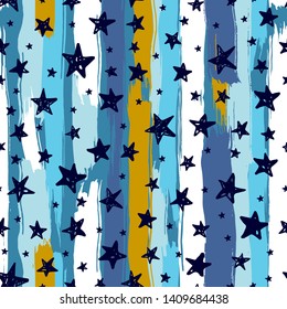 Seamless pattern with stars. Can be used on packaging paper, fabric, background for different images, etc. Freehand drawing