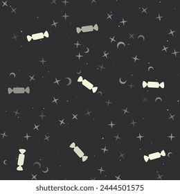 Seamless pattern with stars, candy symbols on black background. Night sky. Vector illustration on black background
