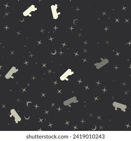 Seamless pattern with stars, carpentry planer symbols on black background. Night sky. Vector illustration on black background