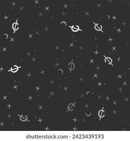Seamless pattern with stars, cent symbols on black background. Night sky. Vector illustration on black background