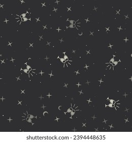 Seamless pattern with stars, champagne toast symbols on black background. Night sky. Vector illustration on black background