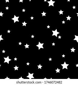 Seamless pattern with stars.  Chaotic elements. Abstract geometric background. Monochrome vector illustration. Texture for print, packaging, textile, wallpaper